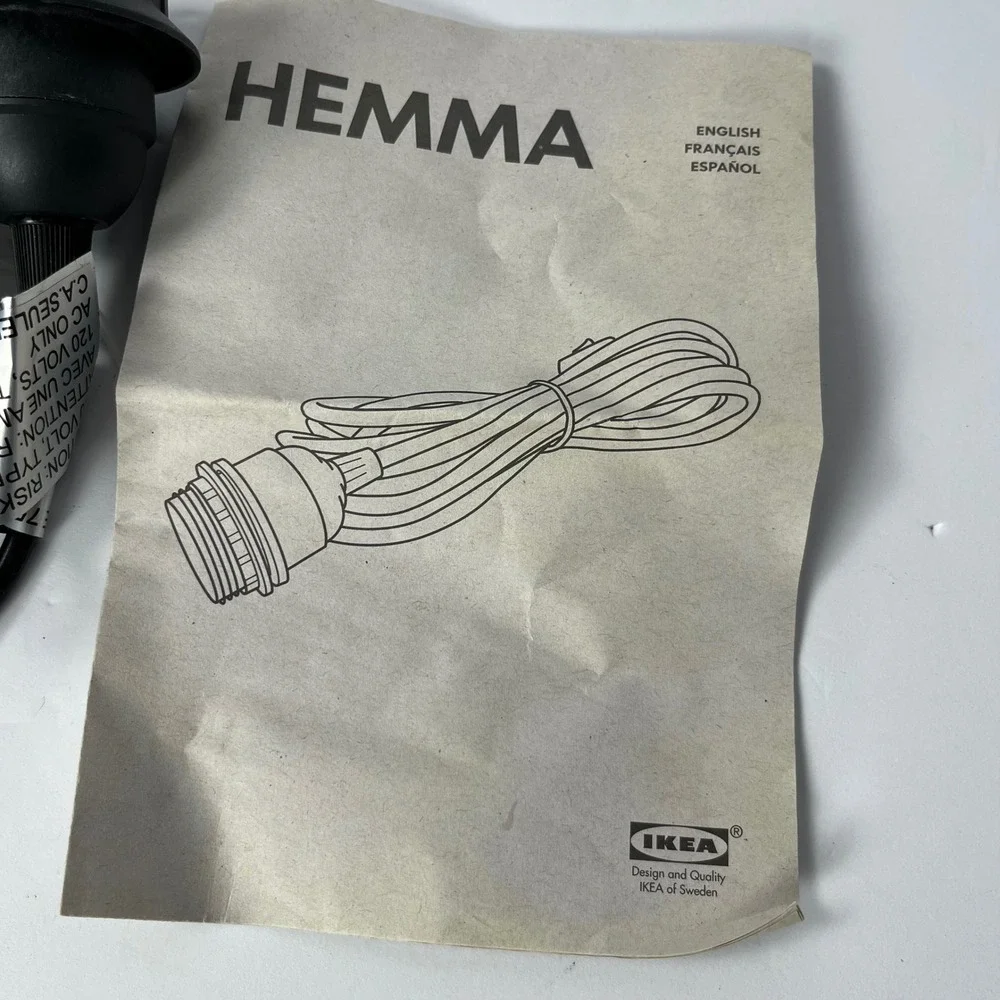IKEA Hemma Pendant Lamp Cord Set Blk 15ft 5in E26 75W 003.123.13 Swag Light NEW